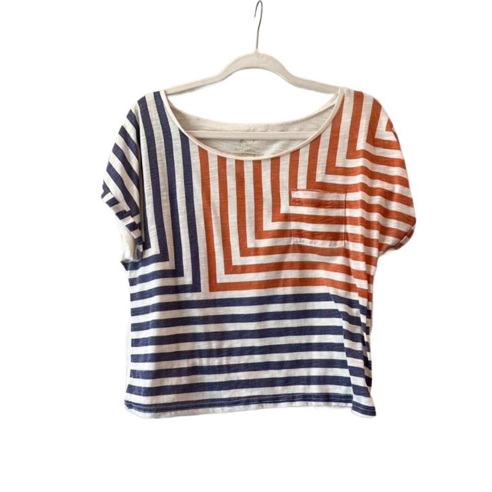 NET Ladies Women’s Large Red, White, Blue Cropped T-Shirt Short Sleeve Polyester